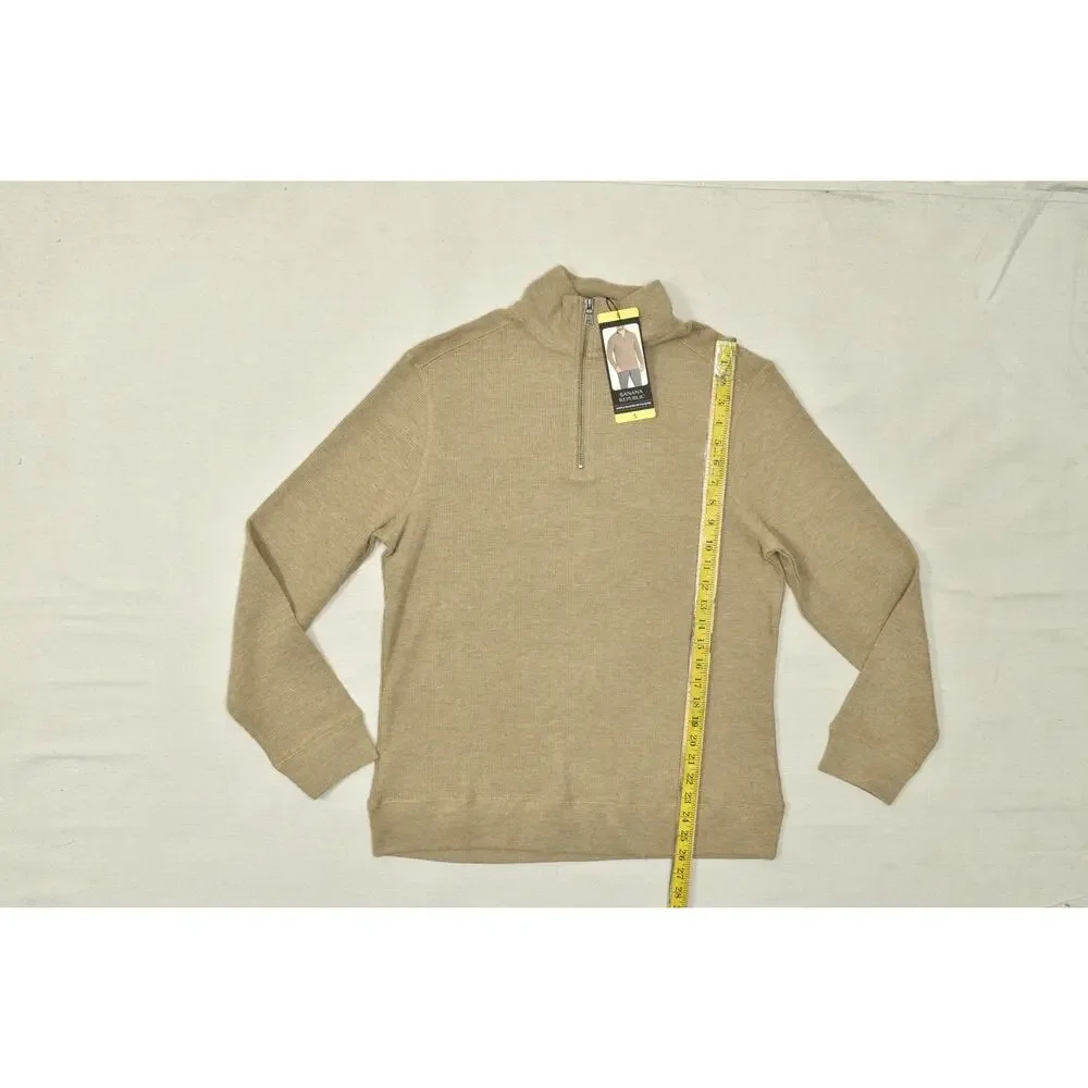 NEW Banana Republic Men's Size S Tan Waffle Quarter-Zip Pullover Sweater NWT